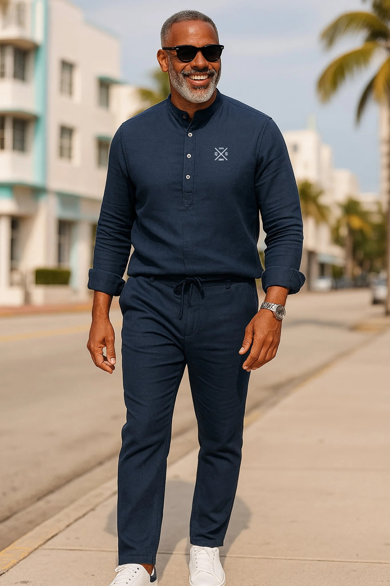 Ensemble Col Mao + Pantalon Lin
