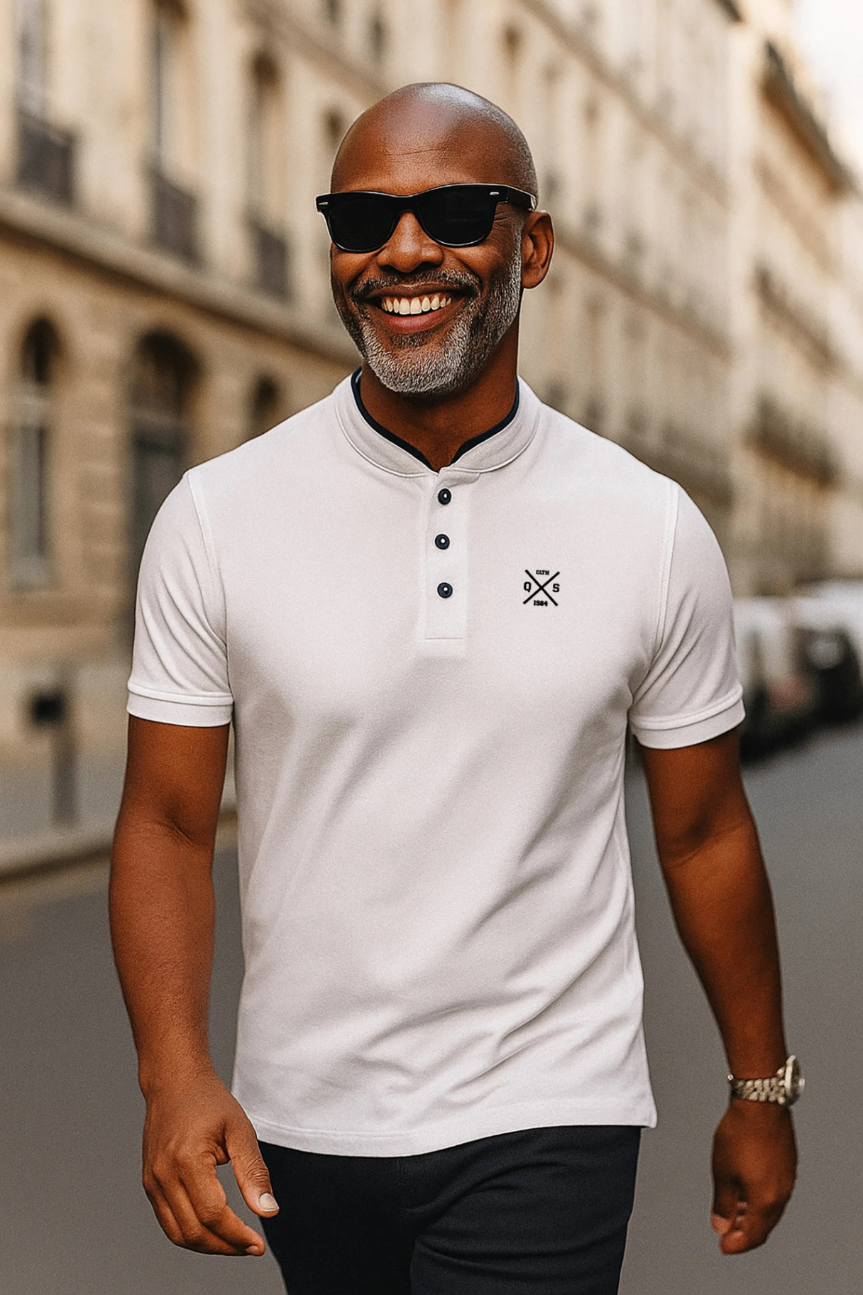 Polo QS Col Mao Blanc