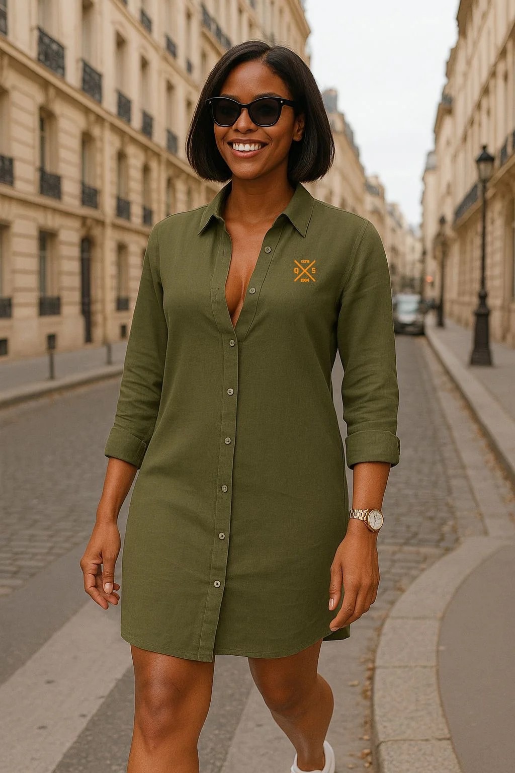 Robe Chemise QS Emblématique Lin Olive