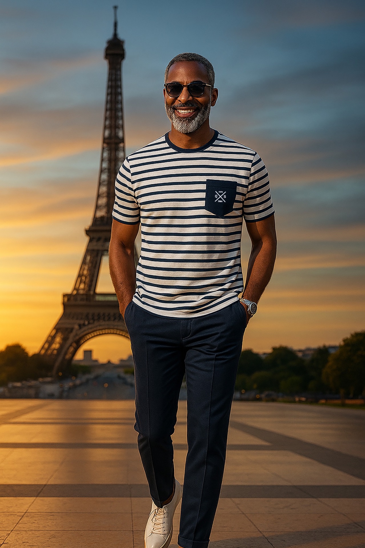 Tee QS Marin Rayé Navy